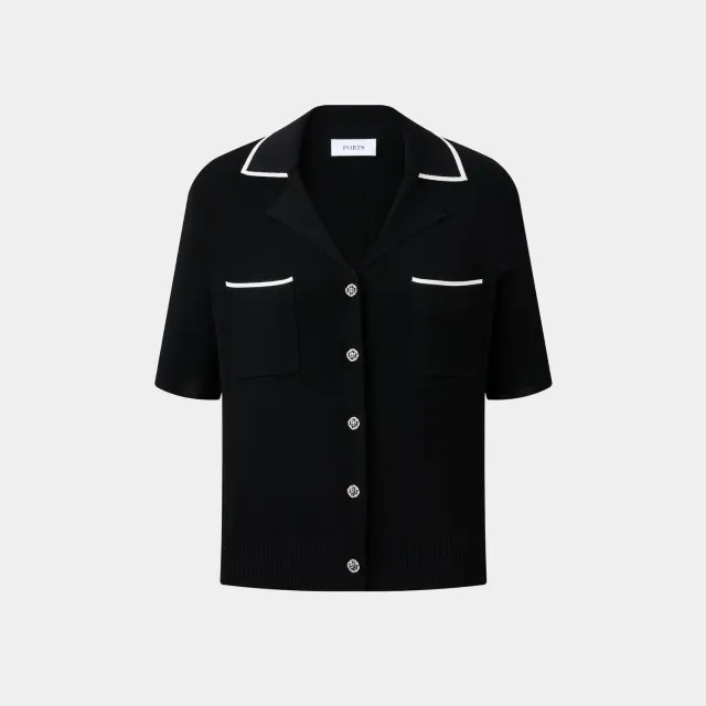 Ports camicia knit nera profili bianchi maglia