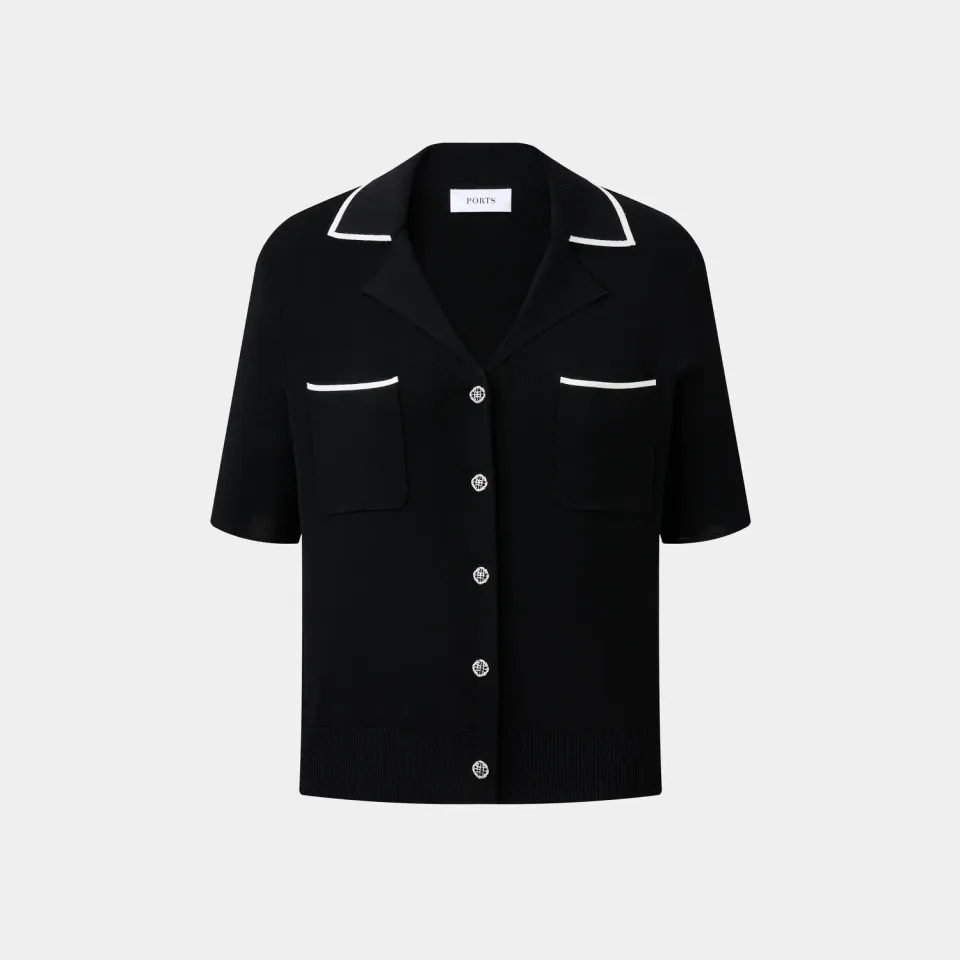 Ports camicia knit nera profili bianchi maglia