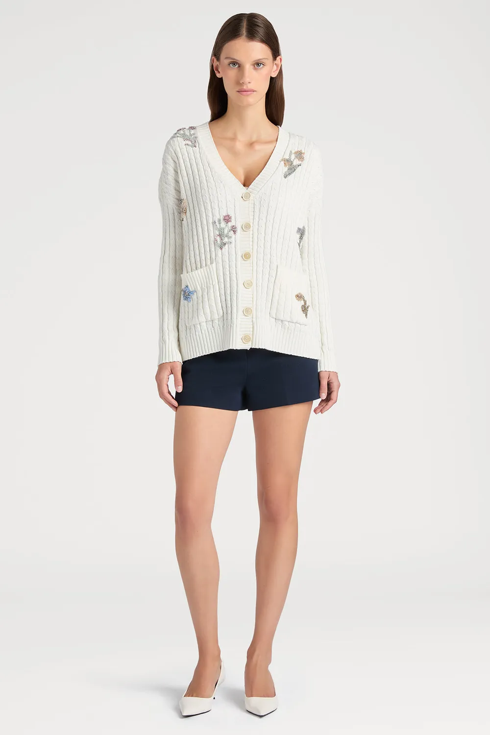 Ports 1961 PW125KFN08 cardigan floreale avorio cotone