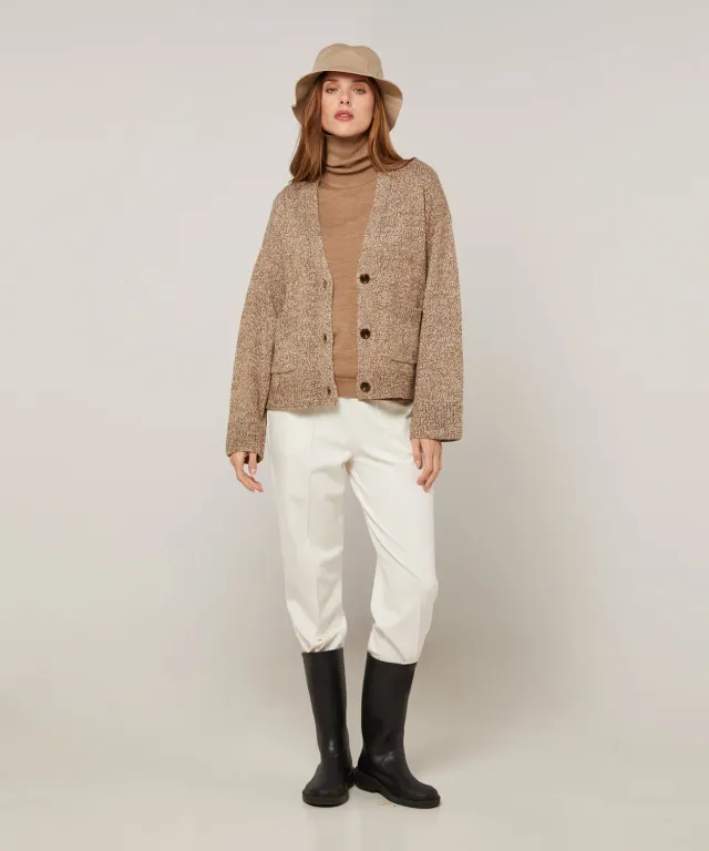Rodier cardigan corto mélange marrone bottoni