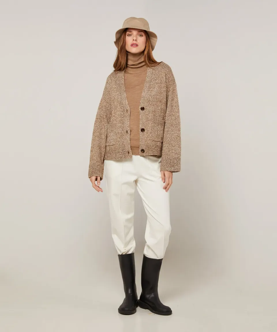Rodier cardigan corto mélange marrone bottoni