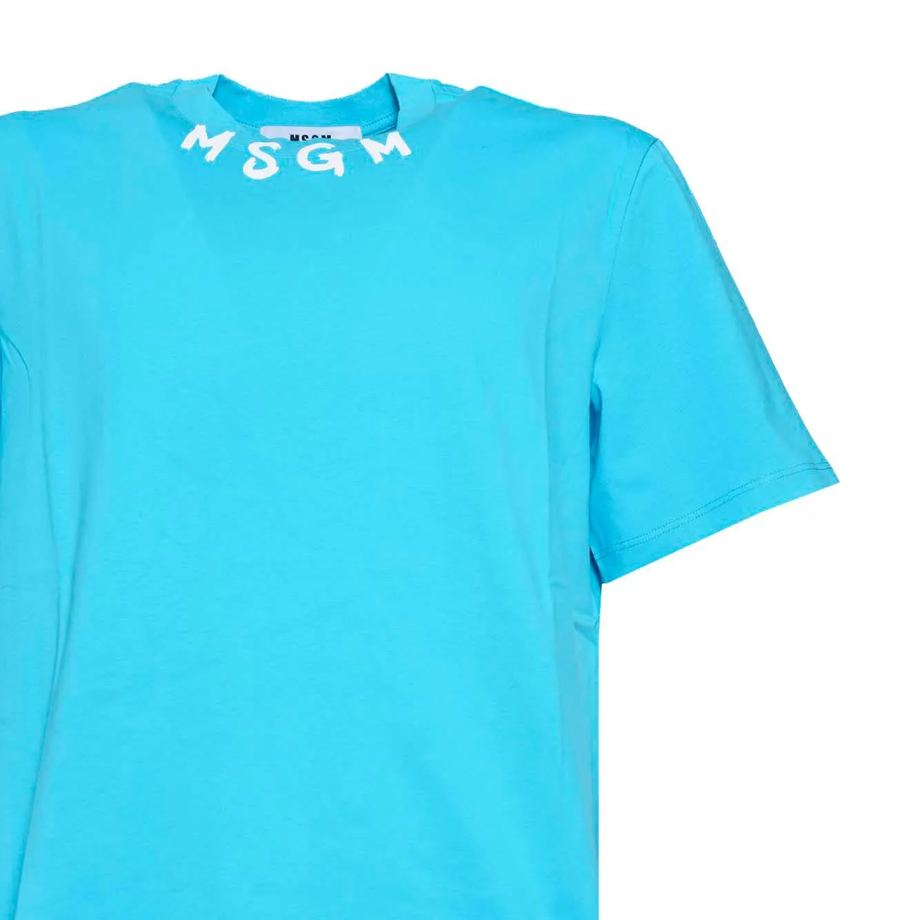 MSGM 3640MM118247002 t-shirt azzurra logo collo