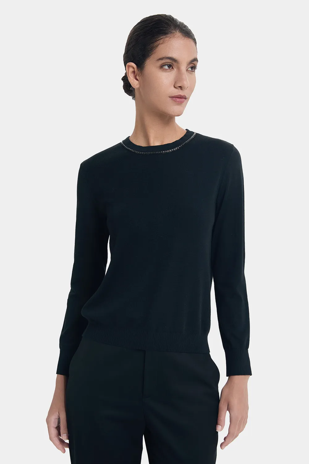 PORTS FW24 Silver Raindrop Chain maglione nero lana