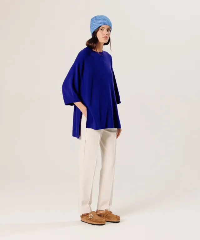 Rodier Poncho cashmere maniche 3/4 blu oltremare