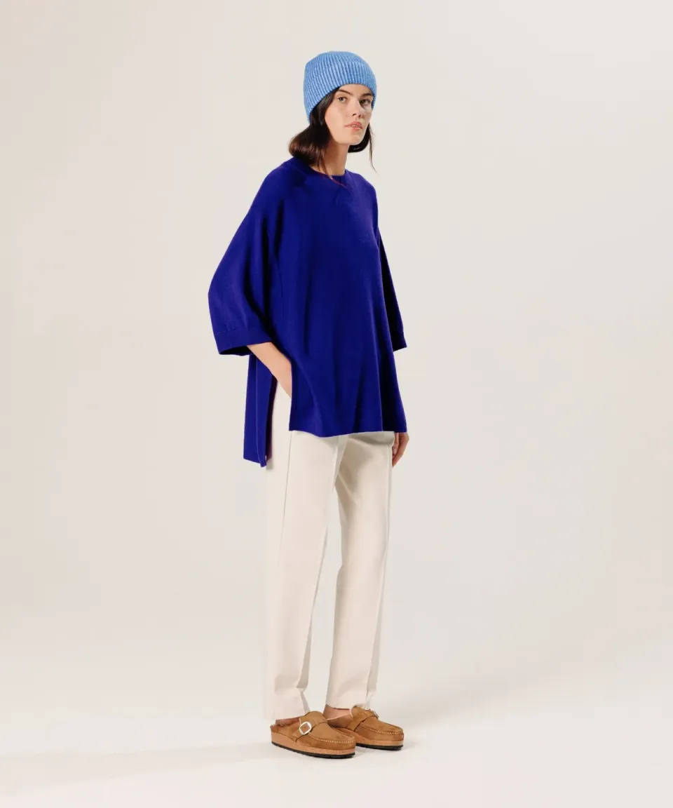 Rodier Poncho cashmere maniche 3/4 blu oltremare