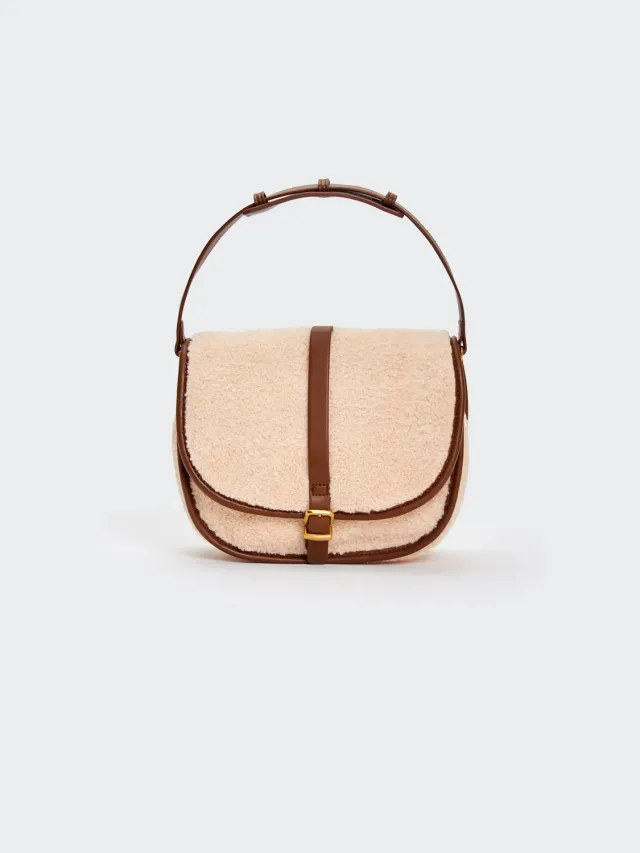 Vicolo Winnie Hobo borsa teddy beige mezza luna