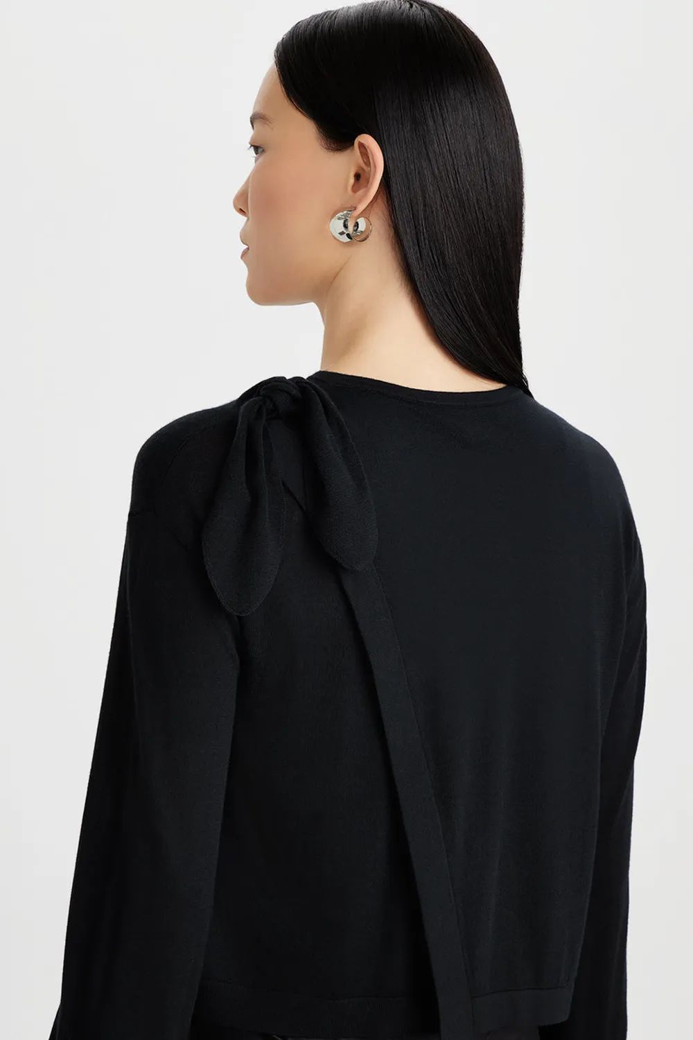 PORTS 1961 Wool Silk Bow cardigan nero in seta