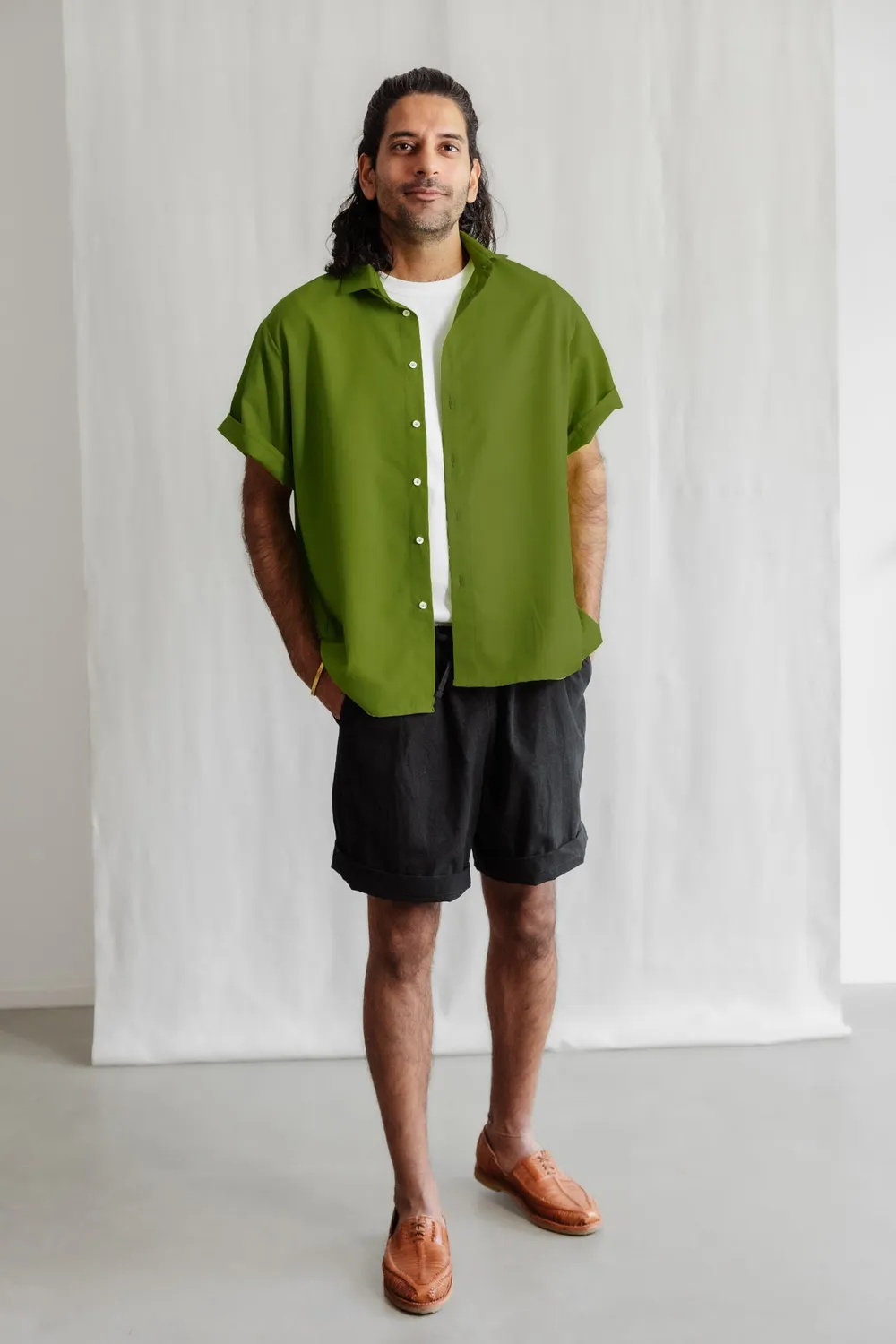 Jyoti Nehani camicia cotone bio verde basil taglia M