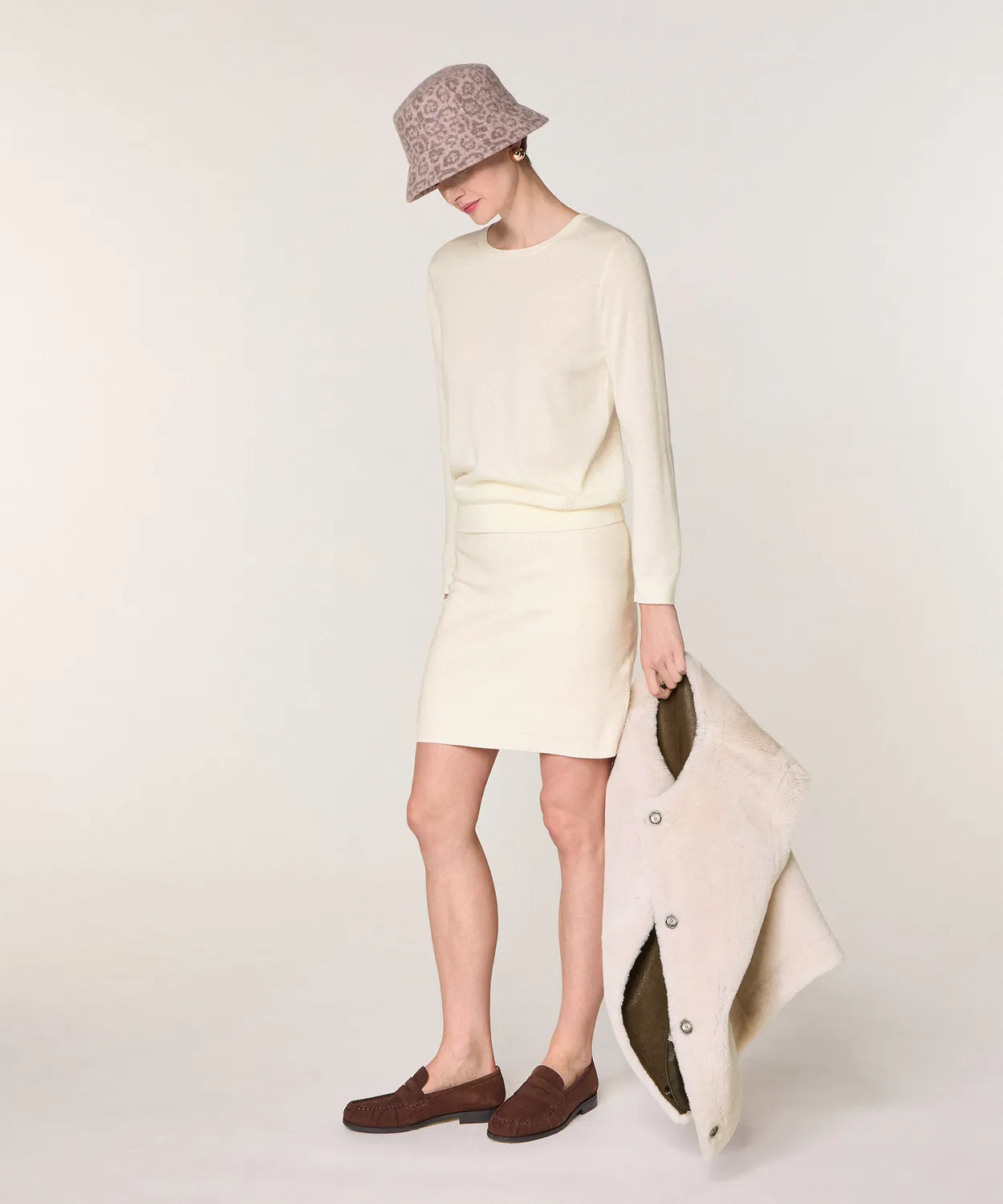 Rodier girocollo maglione in lana merino bianco ecru