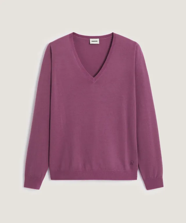 Rodier Maglione scollo V lana merino lilla 36-46