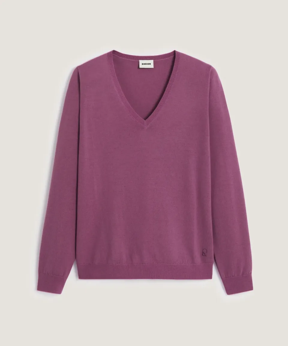 Rodier Maglione scollo V lana merino lilla 36-46