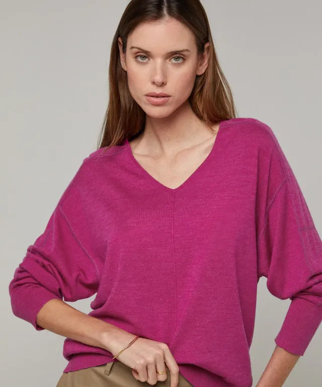 Rodier Maglione Oversize Scollo V Fucsia Maglia Fine