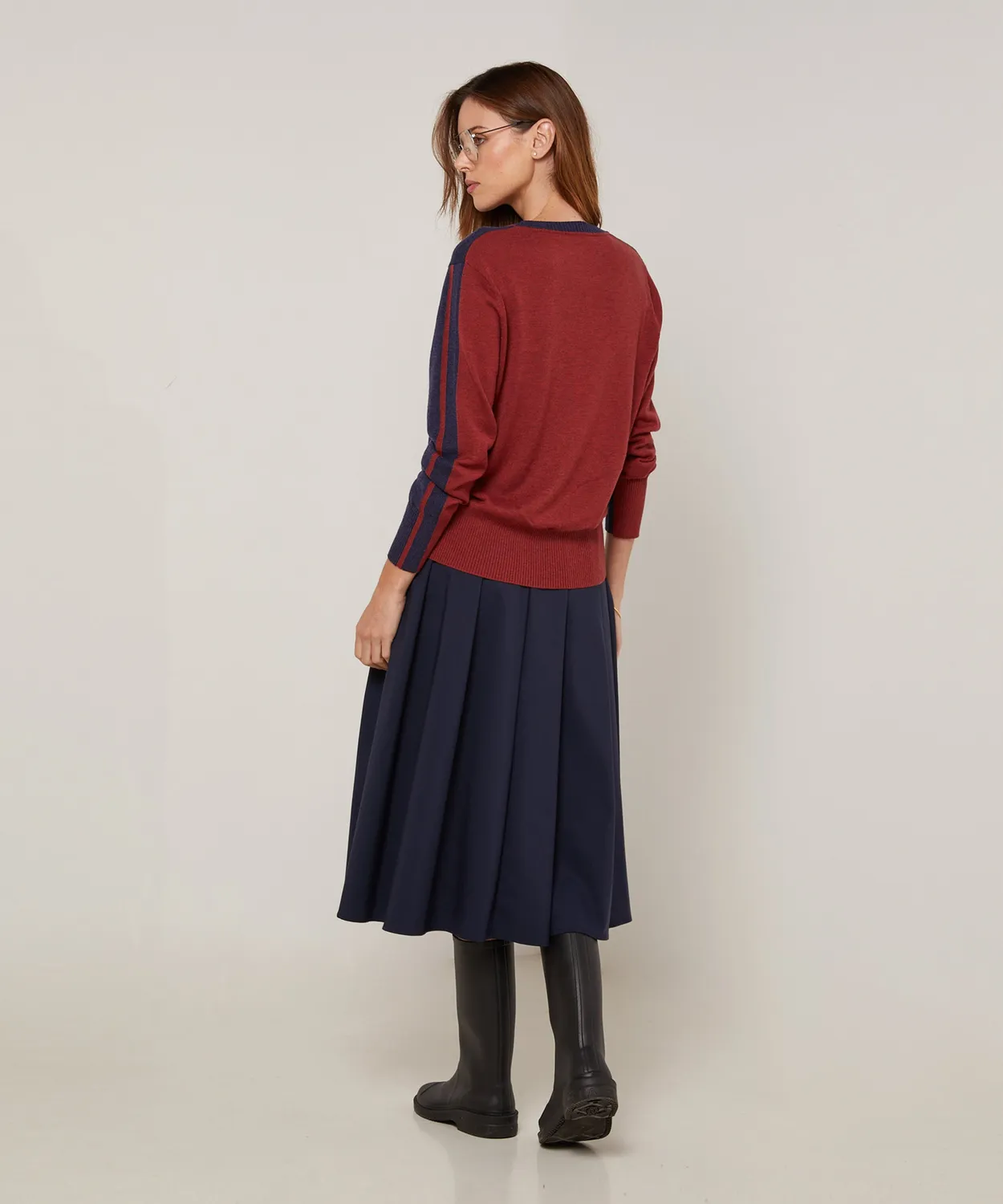 Rodier Maglione Girocollo Bicolore Denim Blue