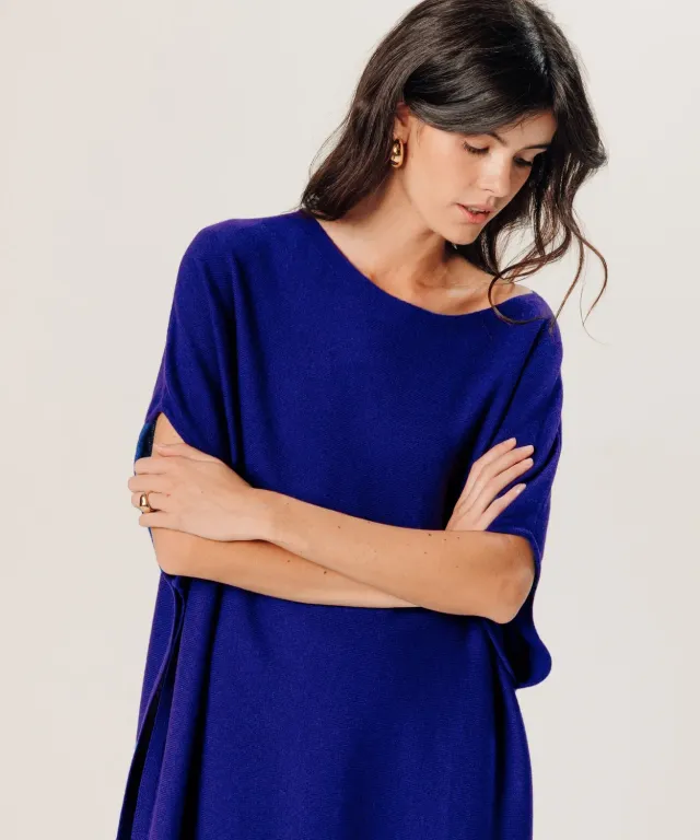 Rodier Poncho Cashmere Blu Oltremare 100% Cashmere