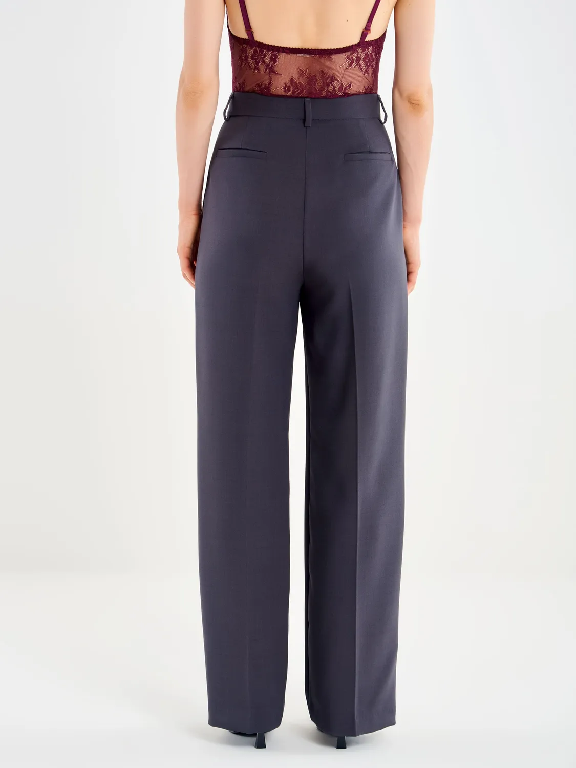 VICOLO Pantalone Palazzo pantalone nero vita alta pinces