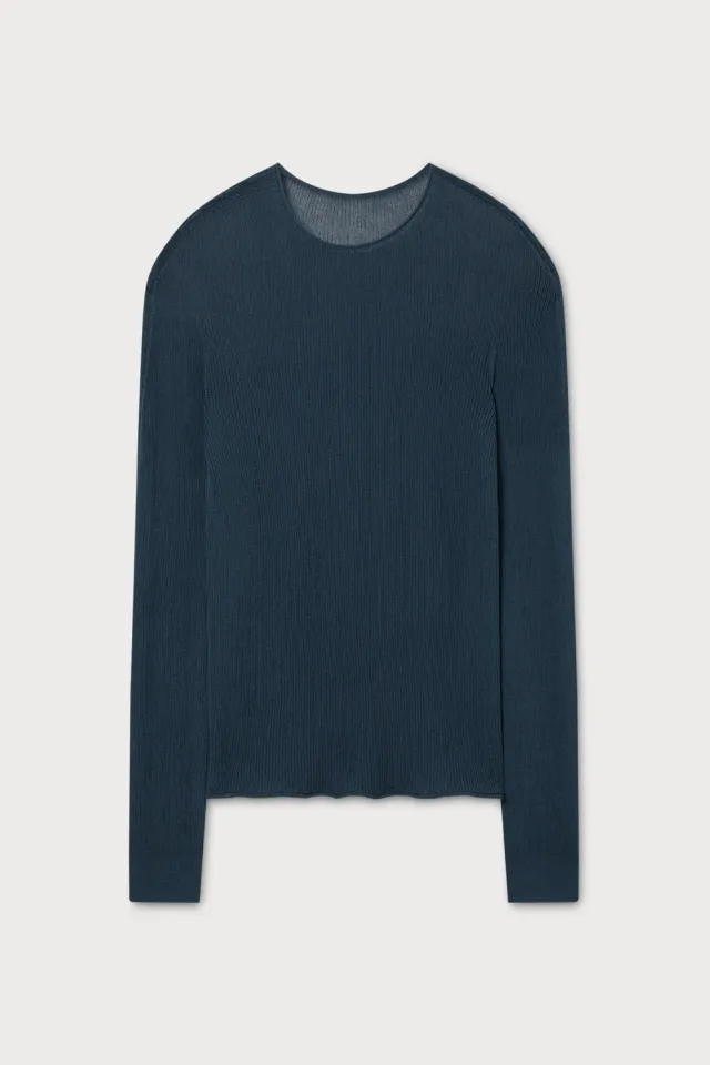 PORTS 1961 Ribbed Knit Top maglia blu orione costina