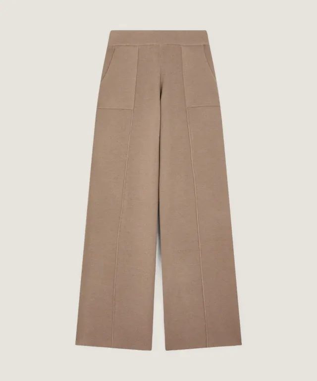 Rodier Pantaloni Larghi Maglia Marrone Moka Vita Elastica
