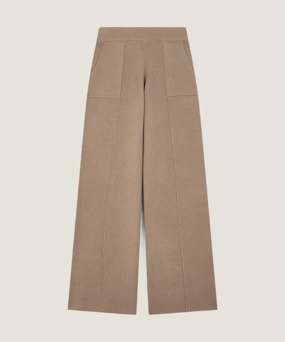 Rodier Pantaloni Larghi Maglia Marrone Moka Vita Elastica