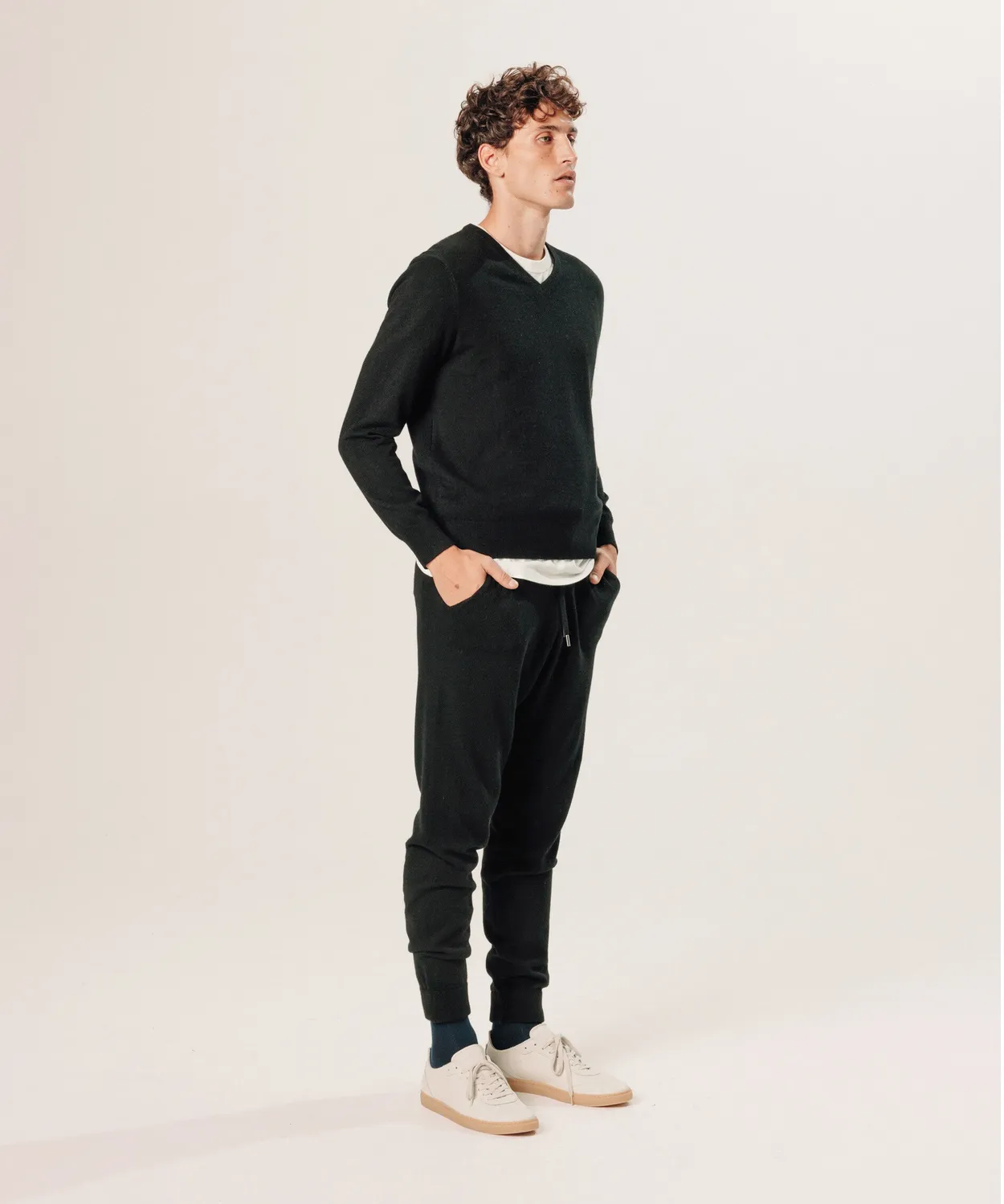 Rodier maglione cashmere scollo V uomo nero 2 fili