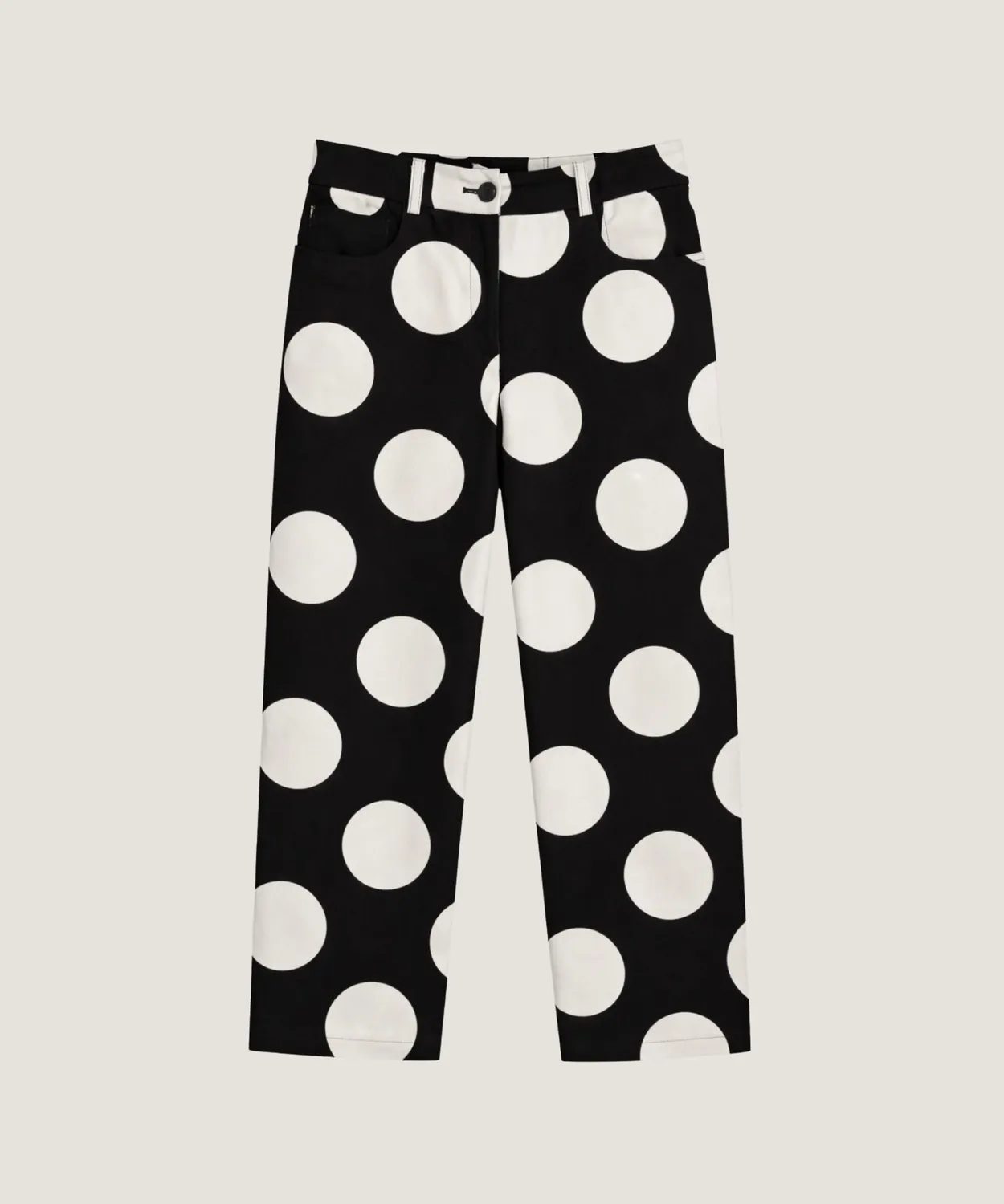 Rodier Pantalone Dritto Tela Pois Nero Cotone Elastic