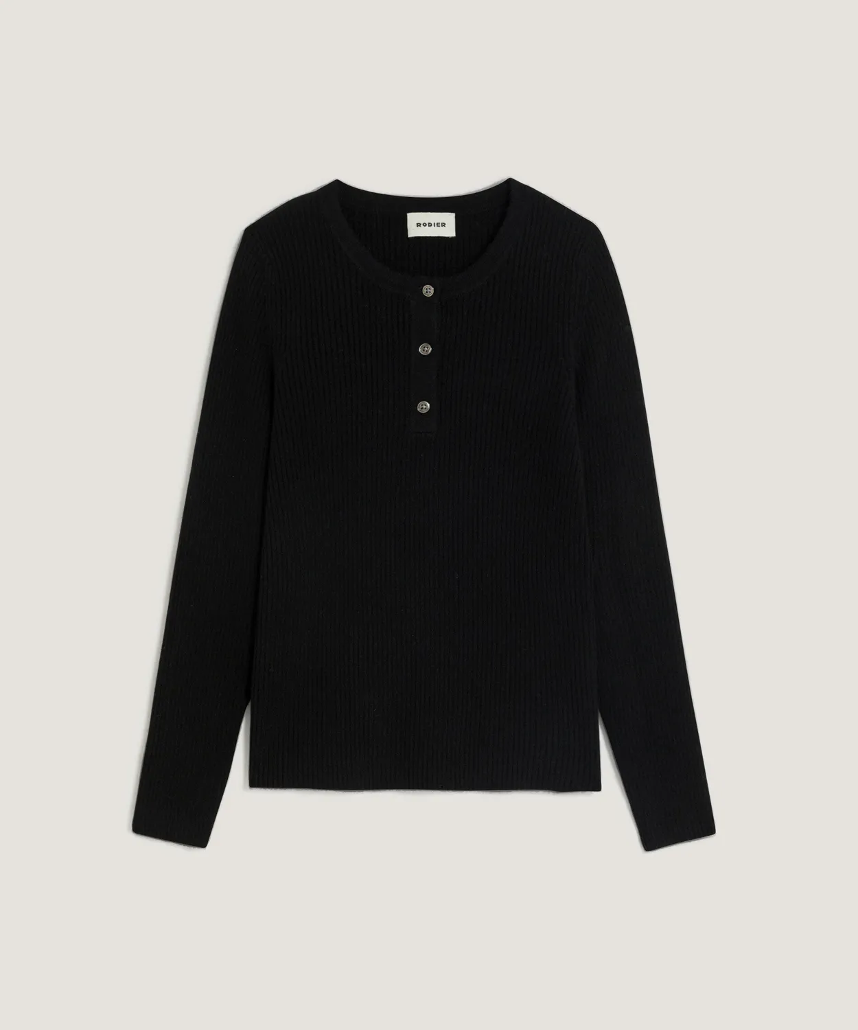 Rodier Maglia Cashmere Collo Tunisino Maglione Nero 100% Cashmere