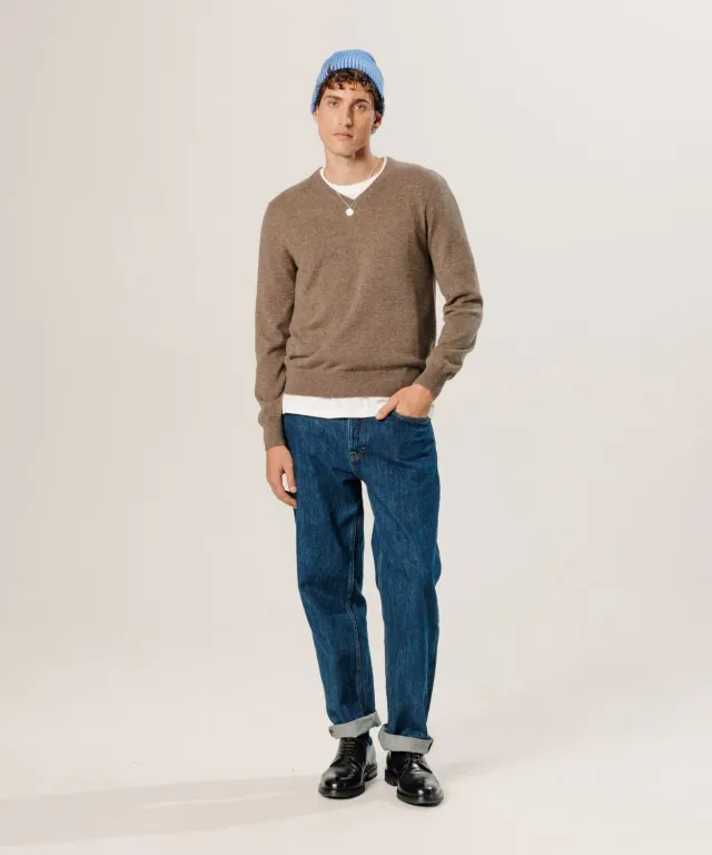 Rodier pullover scollo V cashmere tortora chine uomo