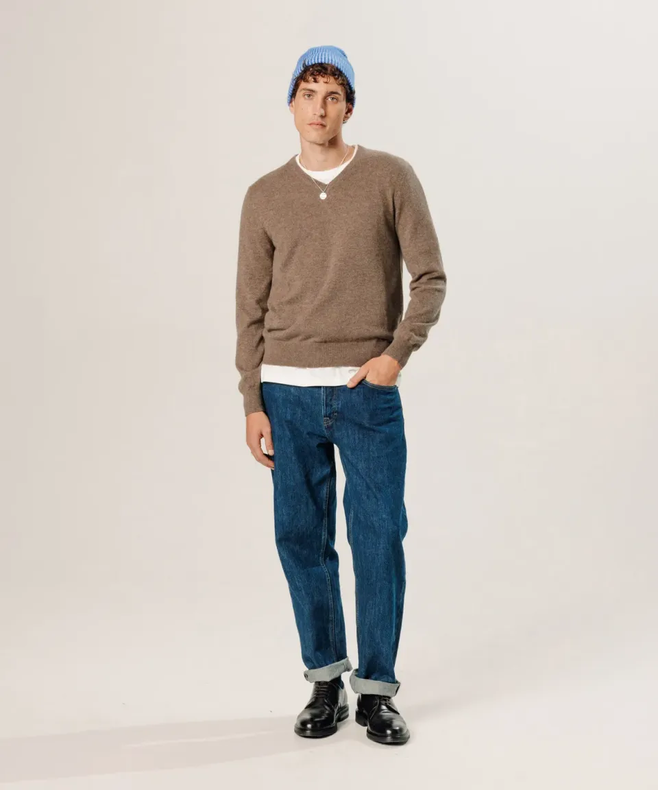 Rodier pullover scollo V cashmere tortora chine uomo