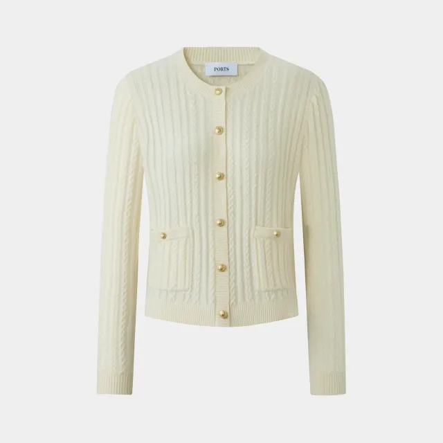 PORTS cardigan trecce cashmere seta cream