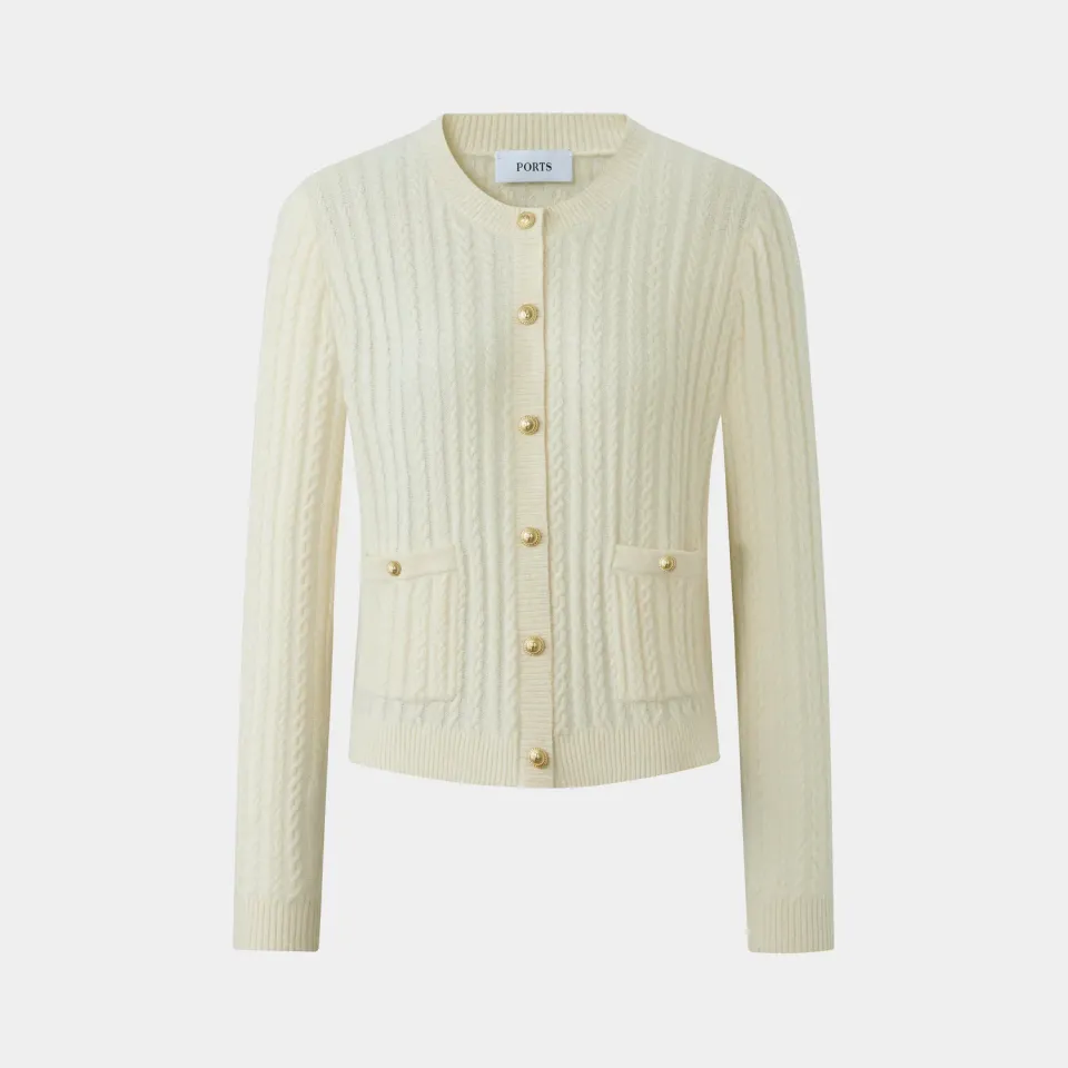 PORTS cardigan trecce cashmere seta cream
