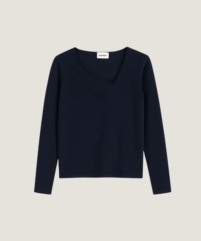 Rodier Maglia scollo asimmetrico merino blu navy