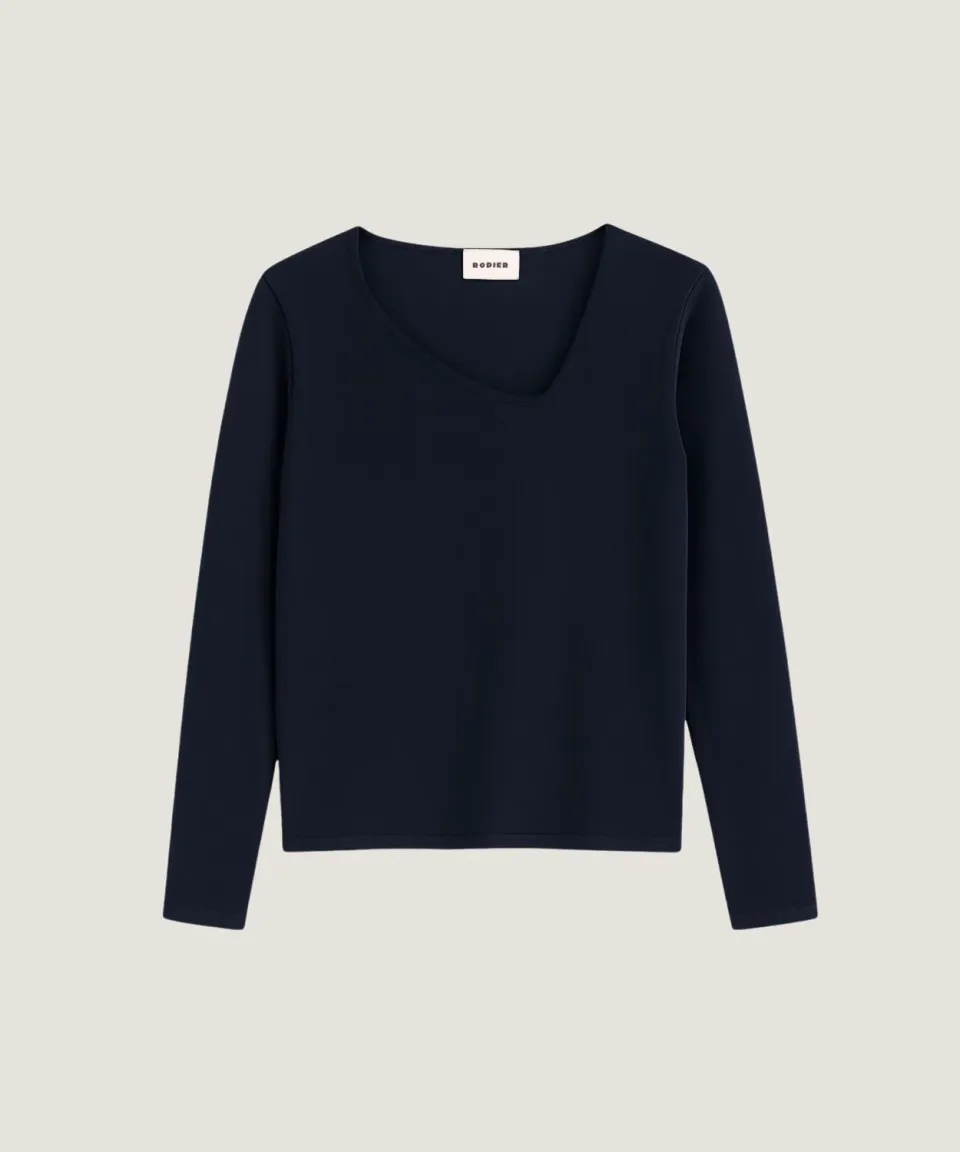 Rodier Maglia scollo asimmetrico merino blu navy