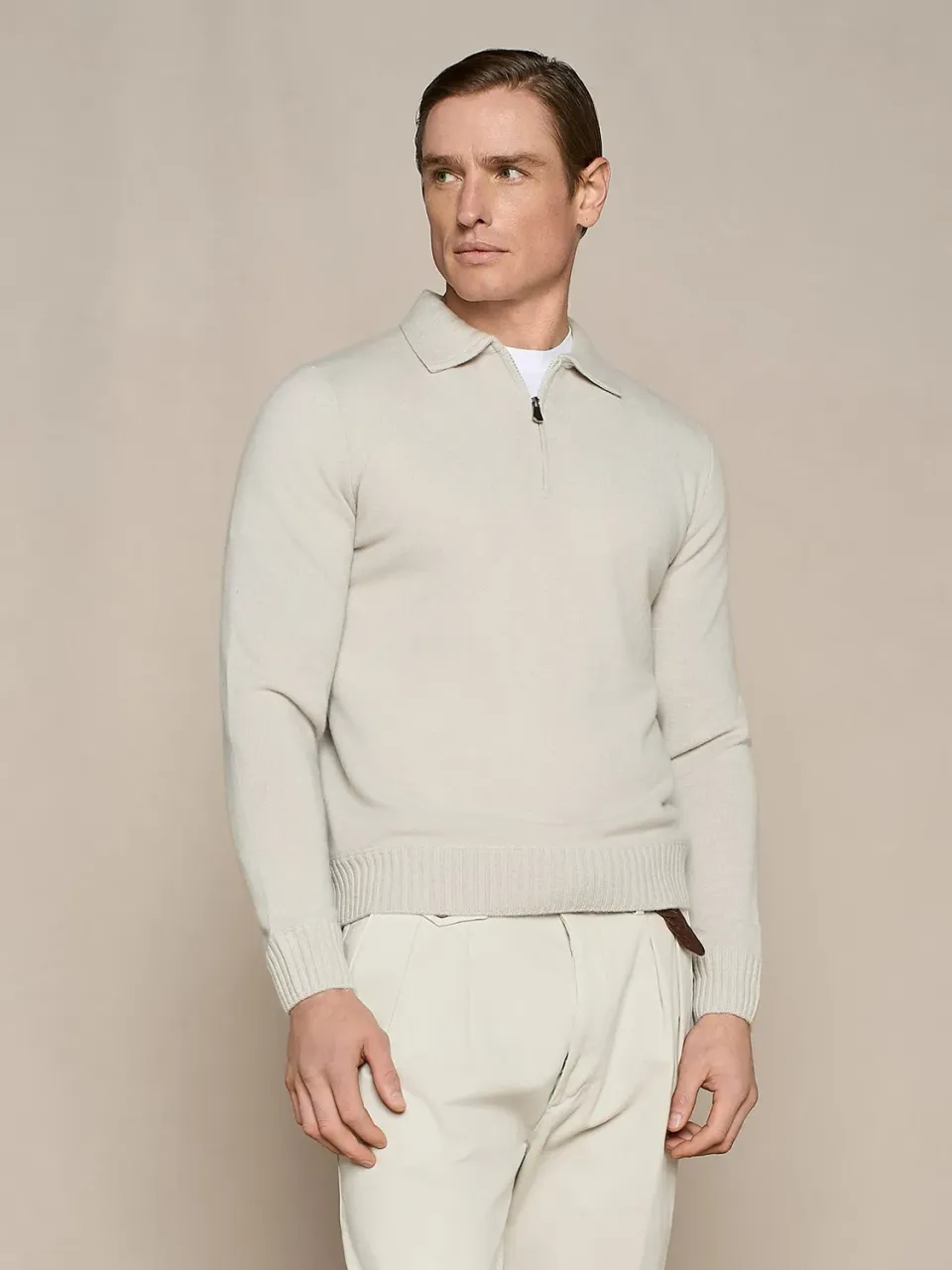 Paul Taylor polo mezza zip misto cashmere burro manica lunga