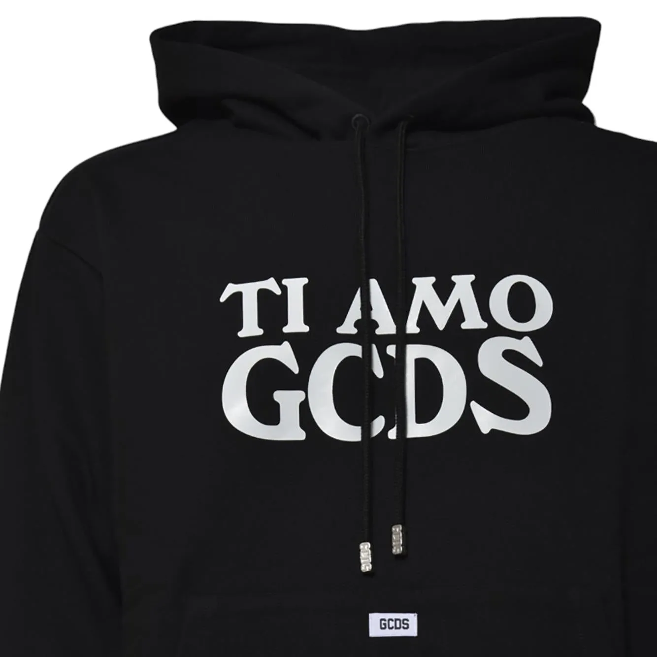GCDS A2OM1910JG5 felpa cappuccio nera cotone Ti Amo