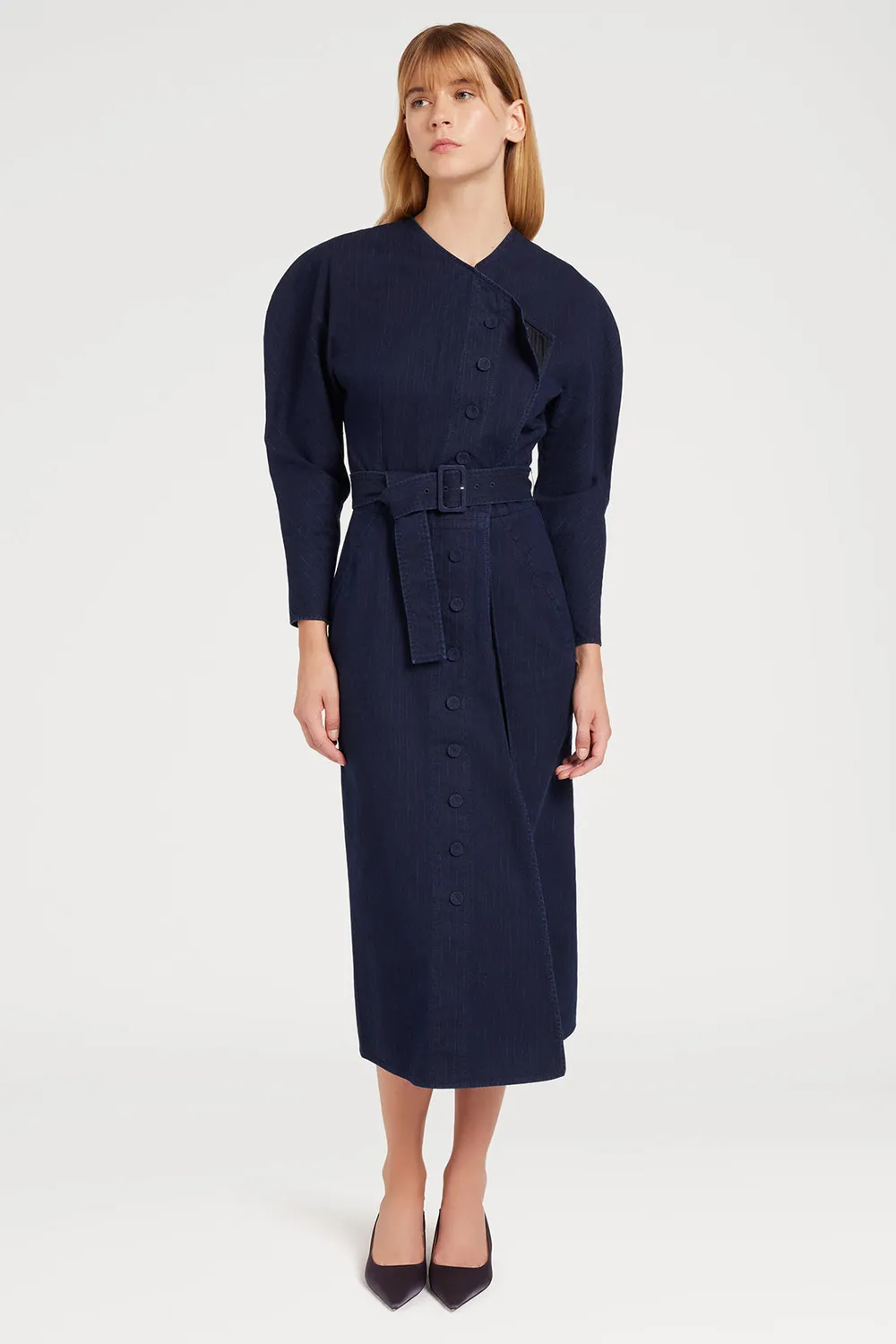 Ports 1961 Denim Belted Dress abito denim indigo con cintura
