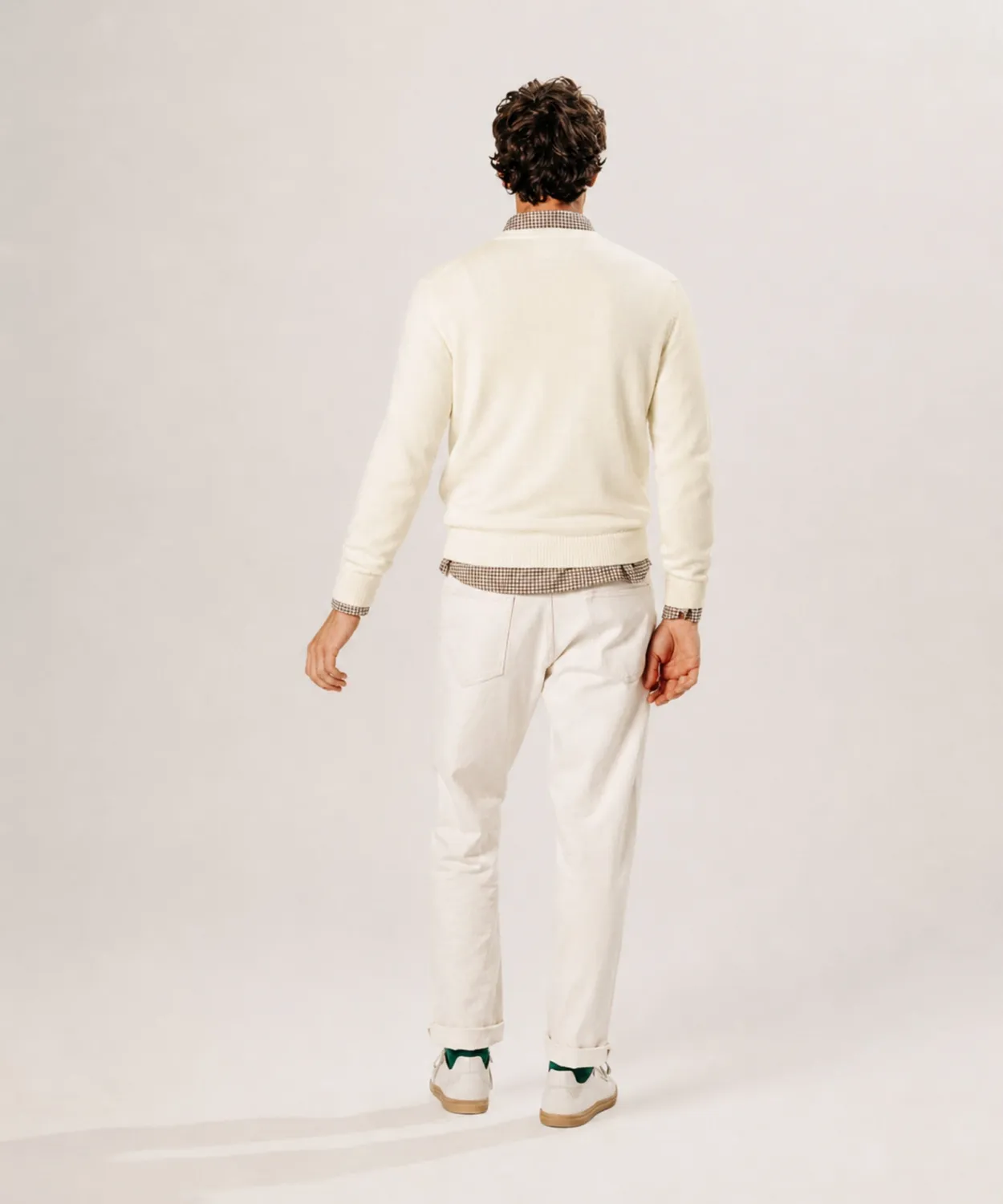 Rodier Maglia Scollo a V Lana Merino Bianco Ecru Uomo