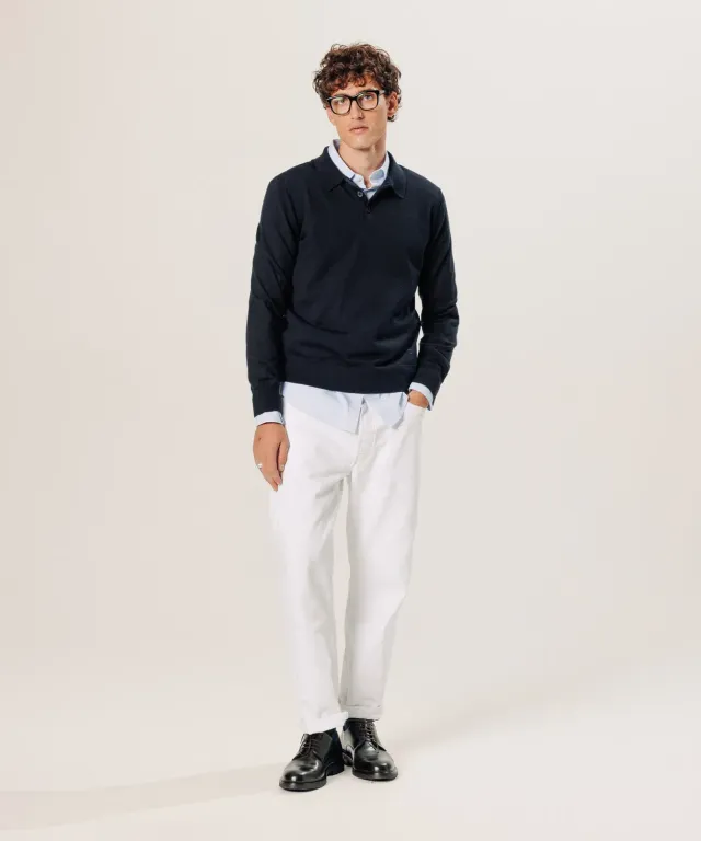 Rodier Polo Lana Merino Maglione Blu Notte