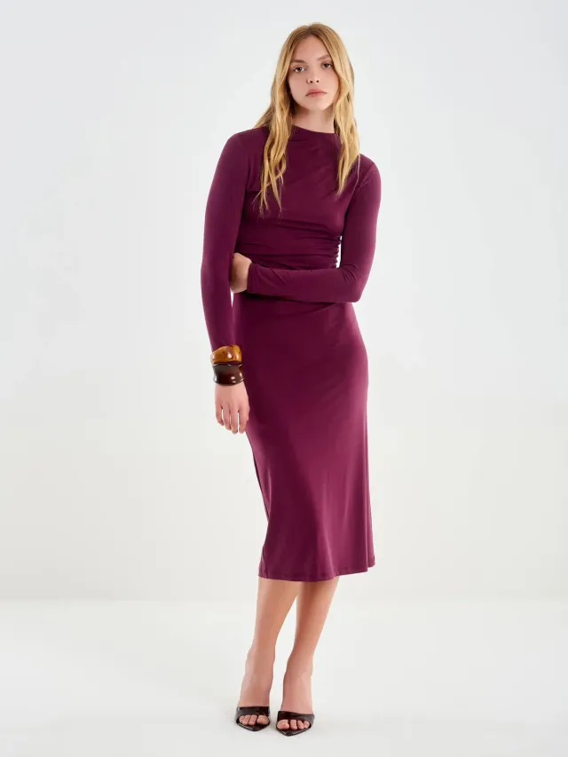 Vicolo Abito Lungo Drappeggio vestito bordeaux modal