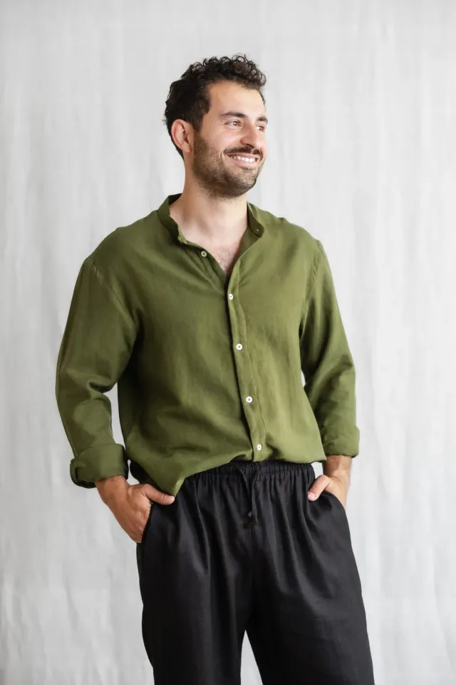 Jyoti Fair Works Harish camicia uomo verde muschio cotone