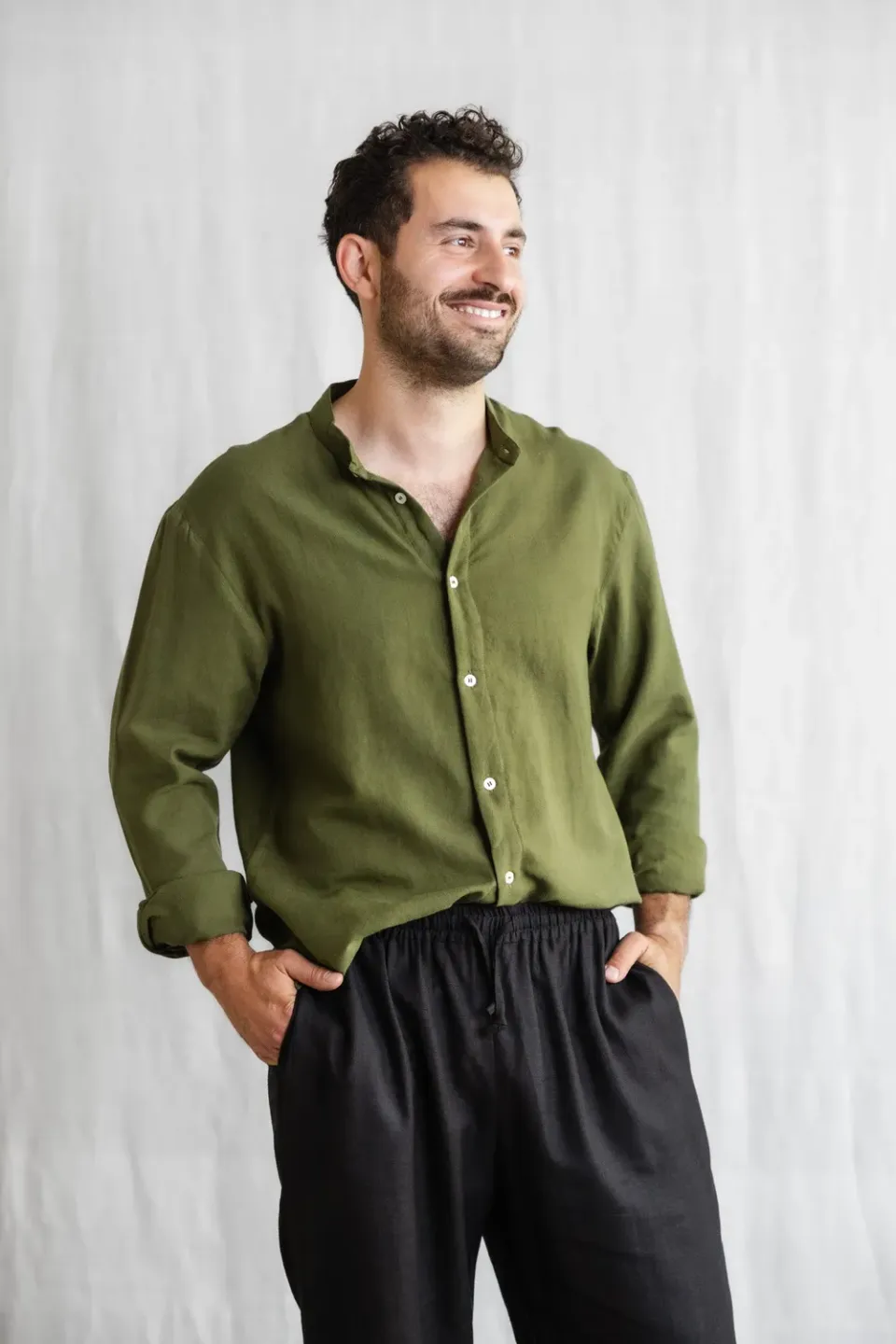 Jyoti Fair Works Harish camicia uomo verde muschio cotone