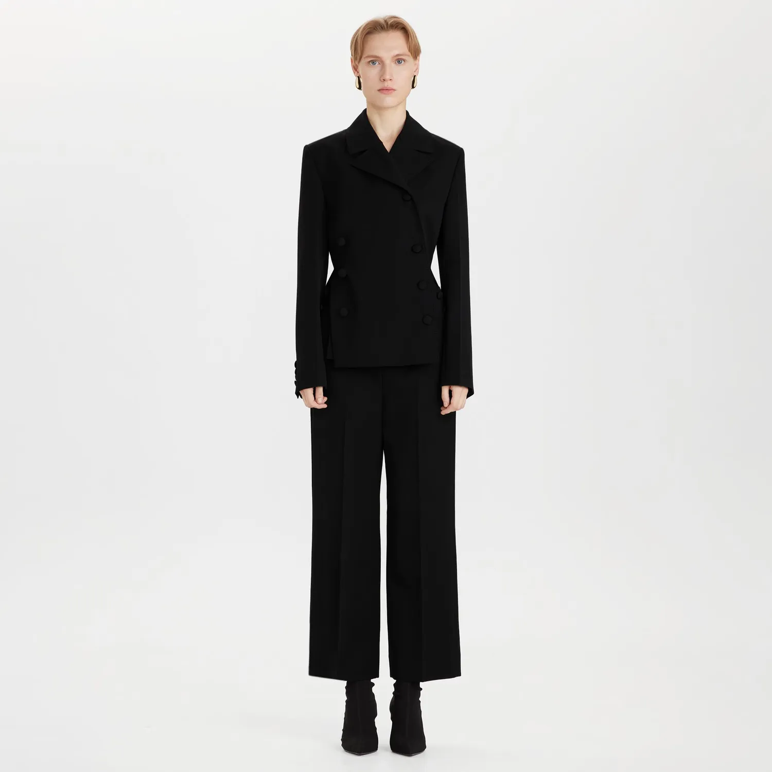 PORTS Wool Cropped pantaloni lana neri wide-leg
