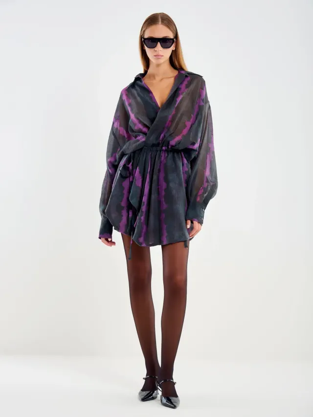 VICOLO Abito Camicia Portafoglio Nero Viola Lyocell