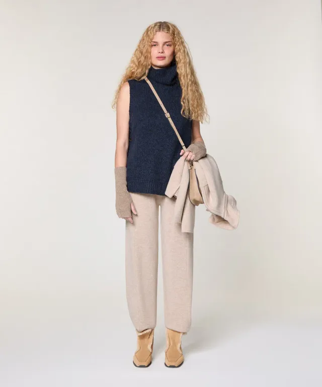 Rodier Maglione Smanicato Collo Alto Blu Navy Grossa