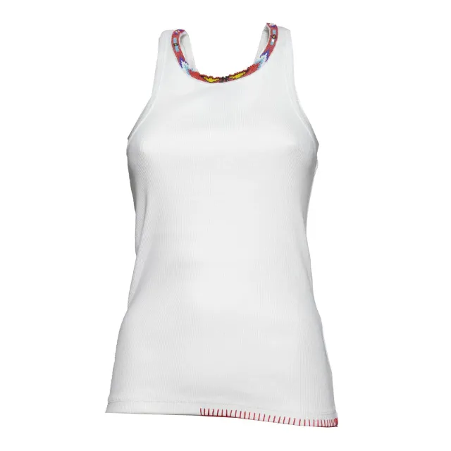 Front Street 8 37105 Top Cotone Bianco Perline S M L