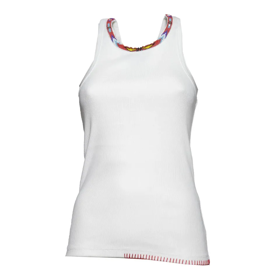 Front Street 8 37105 Top Cotone Bianco Perline S M L