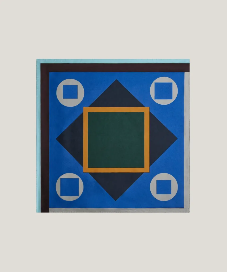Rodier Bandana Geometrica Seta Blu 53x53 Made in Italy