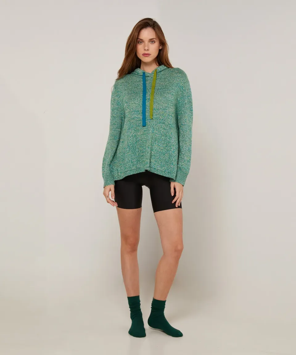 Rodier Maglione oversize con cappuccio mélange verde