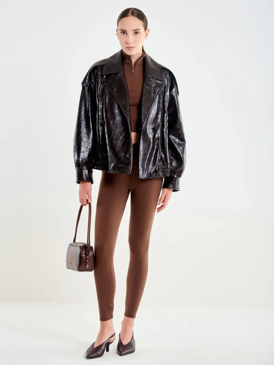 Vicolo leggings tessuto tecnico tabacco modellante