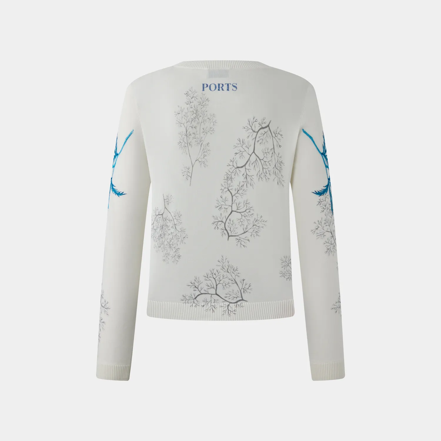 PORTS Embroidered Coral Shell Button Cardigan in White crema ricamato