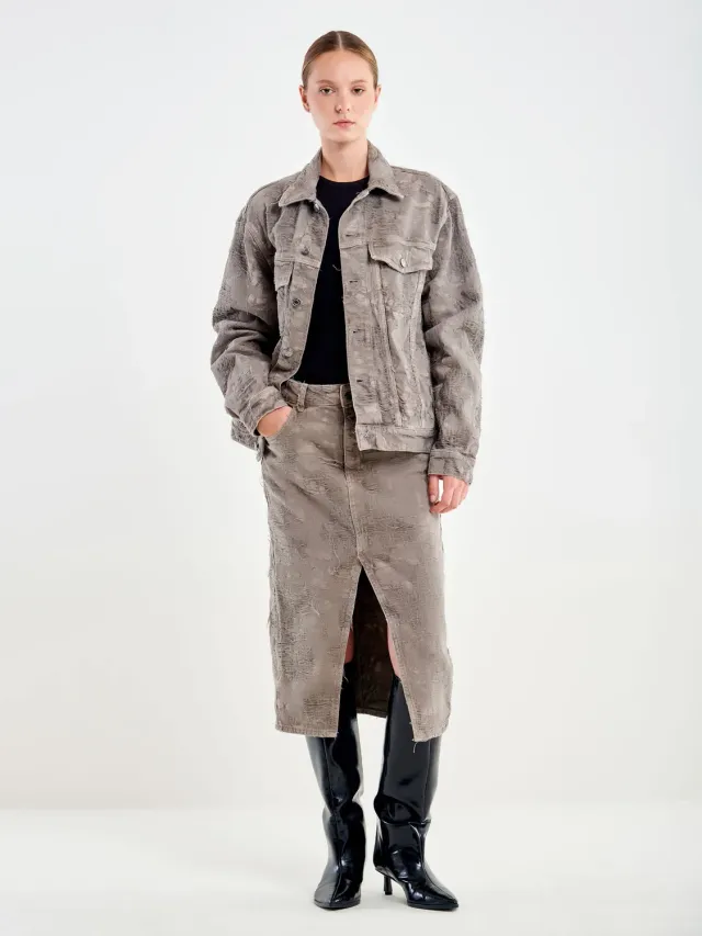Vicolo Gonna midi denim grigio sfilacciato taglia S