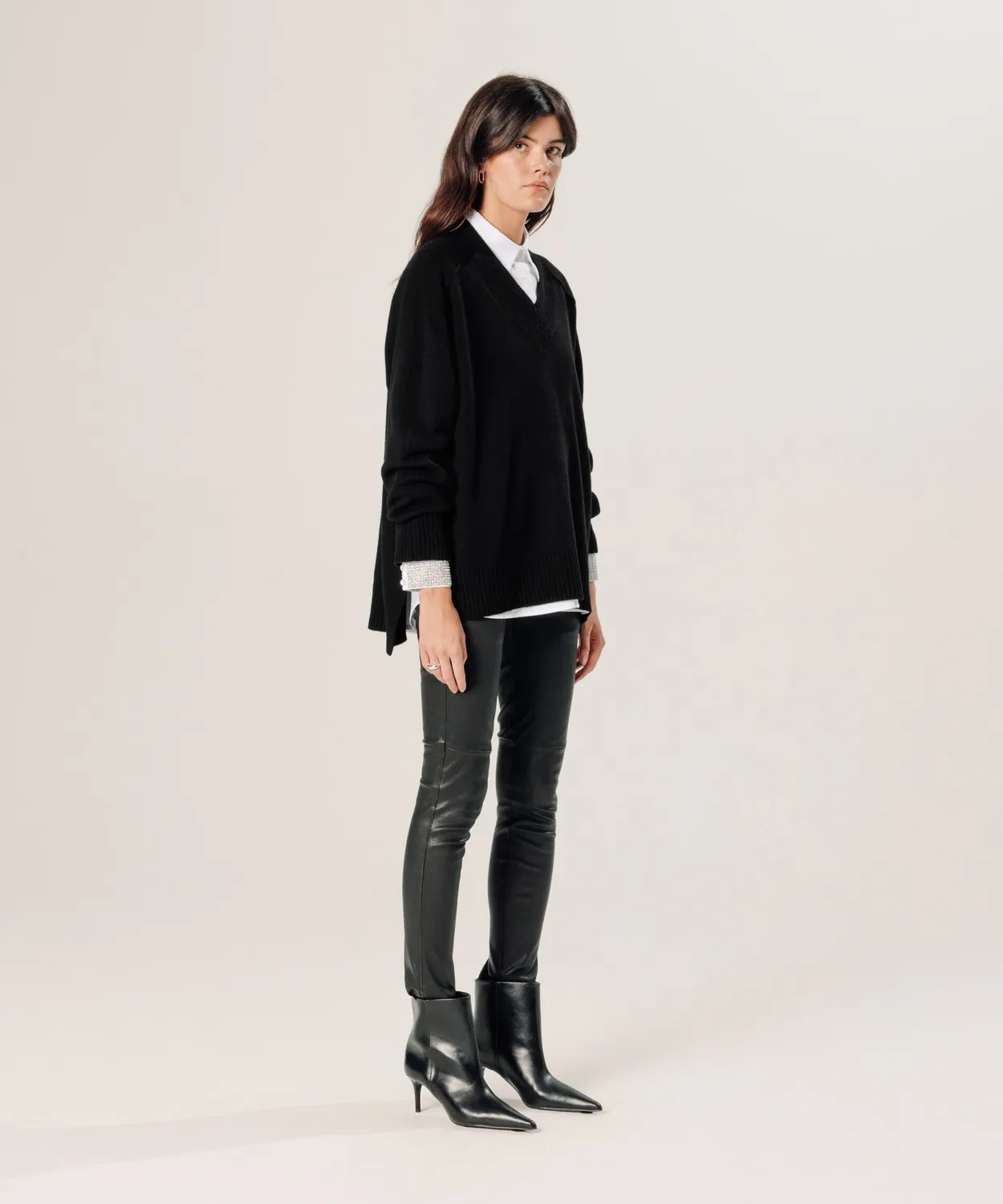 Rodier maglione oversize donna cashmere scollo V nero